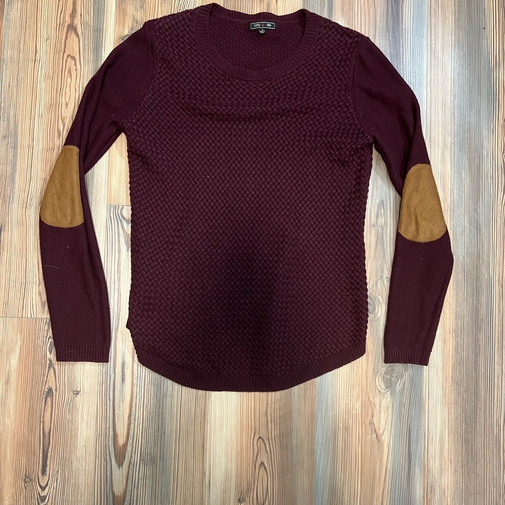 Burgundy Sweater with Tan Elbow Patches